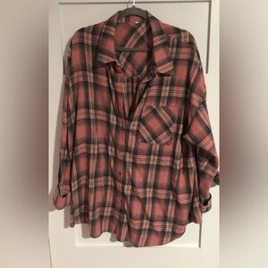 Pink Plaid Button-Up Shirt